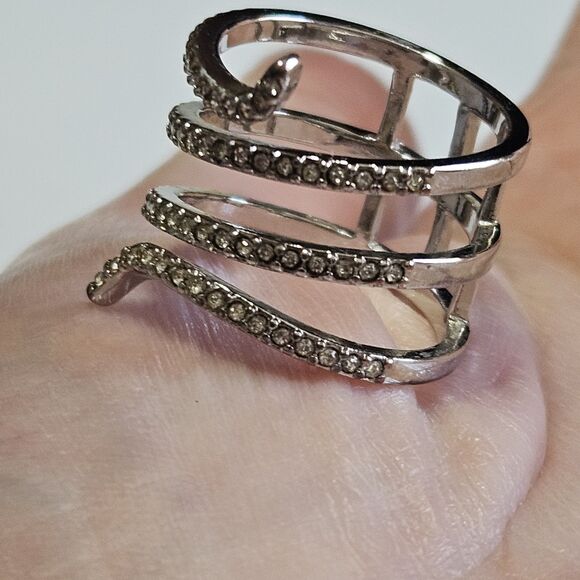 Silver Tone Clear Rhinestone Layered Wrap Ring Size 6.75 - Picture 3 of 12
